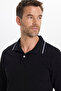 Men's Regular Fit Comfortable Cut 100% Cotton Long Sleeve Buttoned Black Polo Collar Sweatshirt - 7