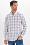 Men's Classic Fit Regular Fit Long Sleeve 100% Cotton Linen Texture Plaid Buttoned Lapel White Shirt