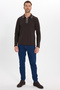 Men's slim fit 100% cotton long sleeve zip-up brown polo collar sweatshirt - 2