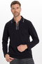 Men's slim fit 100% cotton long sleeve zip-up black polo collar sweatshirt - 8