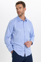 Slim Fit Long Sleeve Easy-Iron Sweat-Comfortable Tie-Down Collar Four Seasons Blue Men's Shirt - 5
