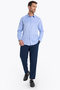 Slim Fit Long Sleeve Easy-Iron Sweat-Comfortable Tie-Down Collar Four Seasons Blue Men's Shirt - 2