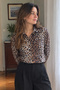 Women's Brown Leopard Pattern Long Sleeve Shirt Arm-20Y001002