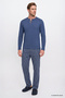 Men's Indigo 100% Cotton Standard Fit Court Collar Patterned Pocketed Pajama Set Groom's Gift Set