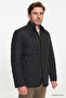 Men's Black Windproof Standard Fit Regular Cut Stand Collar Overcoat with Side Pockets - 3