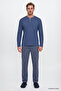 Men's Indigo 100% Cotton Standard Fit Court Collar Patterned Pocketed Pajama Set Groom's Gift Set - 2