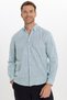 Men's Regular Fit Comfortable Cut 100% Cotton Linen Effect Plain Green Shirt with Folded Sleeves