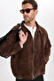Men's Relax Fit Comfortable Cut Ribbed Zipper Lined Pocket College Brown Coat Jacket - 5