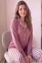 Powder Line Patterned Bamboo Front Button Long Sleeve Women's Pajamas Set - 2
