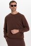 Unisex Relax Fit Comfortable Cut 100% Cotton 3 Thread Basic Brown Crew Neck Sweatshirt
