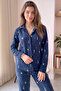 Navy Blue Heart Patterned Front Buttoned Plush Fleece Pajama Set - 7