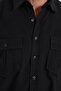 Men's Classic Fit Regular Fit Long Sleeve 100% Cotton Linen Texture Double Pocket Black Shirt - 4