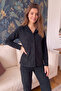 Black Plain Front Buttoned Plush Fleece Pajama Set - 5