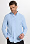 Men's Slim Fit Slim Fit Plain Oxford Embroidered Button-Down Collar Blue Sports Shirt - 4