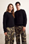 Siyah Oversize Couple/Çift Bisiklet Yaka Düz Triko Kazak TMNAW23KZ00189 - 2