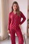 Burgundy Heart Patterned Bamboo Front Buttoned Long Sleeve Women's Pajamas Set - 6