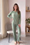Green Breathe Patterned Bamboo Long Sleeve Women's Pajama Set - 6