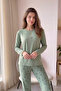 Green Breathe Patterned Bamboo Long Sleeve Women's Pajama Set - 5