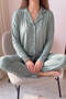Green Heart Patterned Bamboo Front Button Long Sleeve Women's Pajamas Set - 5