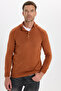 Men's Slim Fit Slim Fit Stand Collar Buttoned Cinnamon Knitwear Sweater - 5