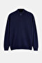 Wardrobe Essentials Navy Blue Wool Content Regular Cut Stand Collar Knitwear Sweater Tmnaw27Kz00031