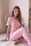 Pink B Patterned Bamboo Front Buttoned Short Sleeve Pajama Set - 4