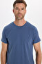 Men's Slim Fit Cotton Soft Texture Flexible Fabric Basic Indigo Crew Neck T-Shirt - 6