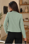 Women's Green Men's Collar Square Pocket Crop Jacket Arm-26K001026 - 2