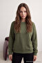 Haki Kalın İçi Polarlı Regular/Normal Kalıp Bisiklet Yaka Basic Örme Sweatshirt TWOAW24SW00101 - 3