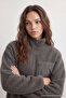 Winter Essentials Antrasit Kalın Polar Fermuarlı Dik Yaka Cepli Örme Hırka/Sweatshirt TWOAW24SW00071 - 3