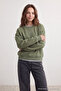 Haki Bisiklet Yaka Regular Fit Nakışlı Kalın İçi Polarlı Örme Sweatshirt TWOAW24SW00199 - 2