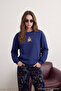 Lacivert Regular/Normal Kalıp Nakışlı Kalın Örme Sweatshirt TWOAW25SW00050 - 2