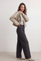 Siyah Straight/Düz Kesim Pilili Kumaş Dokuma Pantolon TWOAW23PL00401 - 2