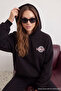 Siyah Sırt Baskı Detaylı Kapüşonlu Kalın İçi Polarlı Örme Sweatshirt TWOAW22SW0711 - 3