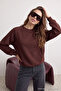 Koyu Kahverengi Relaxed/Rahat Kalıp Basic Reglan Kol Bisiklet Yaka Örme Sweatshirt TWOAW24SW00104 - 2