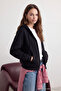 Siyah Oversize/Rahat Kesim Basic Kapuşonlu Kalın İçi Polarlı Örme Sweatshirt TWOAW24SW00188