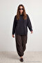 Anthracite Thick Cotton Distressed Effect Relaxed Fit Crew Neck Knitted T-Shirt Twoaw24Ts00006 - 3