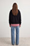 Siyah Oversize/Rahat Kesim Basic Kapuşonlu Kalın İçi Polarlı Örme Sweatshirt TWOAW24SW00188 - 5