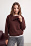 Koyu Kahverengi Relaxed/Rahat Kalıp Basic Reglan Kol Bisiklet Yaka Örme Sweatshirt TWOAW24SW00104