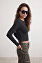 Siyah-Antrasit İkili Paket Crop/Kısa Fitted/Vücuda Oturan Örme Bluz TWOAW25BZ00061 - 4