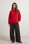 Kırmızı Oversize/Rahat Kesim Basic Bisiklet Yaka Kalın/İçi polarlı Örme Sweatshirt TWOAW24SW00102 - 2