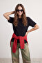 Siyah %100 Pamuk Bisiklet Yaka Oversize/Geniş Kalıp Örme T-Shirt TWOSS20TS0134 - 3