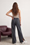 Antrasit Soluk Efektli Wide Leg/Geniş Paça Normal Bel İnce Örme Eşofman Altı Pantolon TWOAW22EA0426 - 4