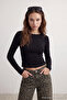 Siyah-Antrasit İkili Paket Crop/Kısa Fitted/Vücuda Oturan Örme Bluz TWOAW25BZ00061 - 3