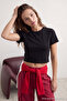 Siyah-Beyaz 2'li Paket %100 Pamuk Crop Bisiklet Yaka Örme T-Shirt TWOSS20TS1480 - 2