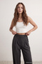 Siyah Straight/Düz Kesim Pilili Kumaş Dokuma Pantolon TWOAW23PL00401 - 3