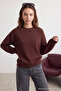 Koyu Kahverengi Relaxed/Rahat Kalıp Basic Reglan Kol Bisiklet Yaka Örme Sweatshirt TWOAW24SW00104 - 3