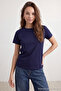 Bordo-Lacivert Basic %100 Pamuk Bisiklet Yaka 2'li Paket Örme T-Shirt TWOSS20TS0141 - 4