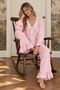 Powder Pink Lace & Bow Detail V-Neck Ruffle Long Sleeve Women's Pajama Set - 3