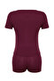Burgundy Button Detailed Knitted Pajamas Set with Ribbed Shorts Thmss24Pt00097 - 8